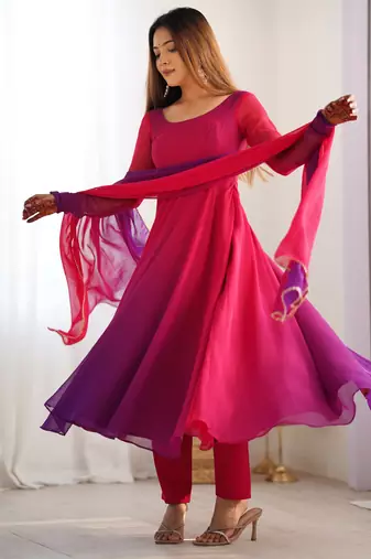 Pure soft fox georgette most trendy padding fabric fully flair anarkali,with duppta set,pent ready to wear