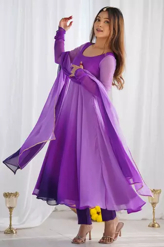 Pure soft fox georgette most trendy padding fabric fully flair anarkali,with duppta set,pent ready to wear