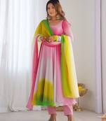 Pure soft fox georgette most trendy padding fabric fully flair anarkali,with duppta set,pent ready to wear