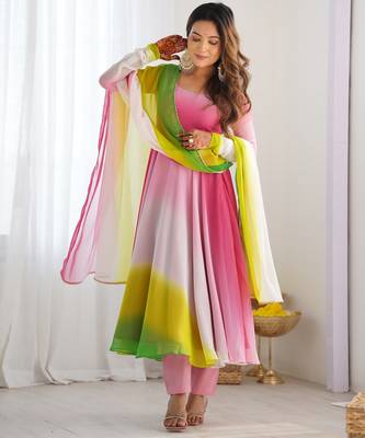 Pure soft fox georgette most trendy padding fabric fully flair anarkali,with duppta set,pent ready to wear 3