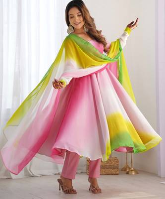 Pure soft fox georgette most trendy padding fabric fully flair anarkali,with duppta set,pent ready to wear 4