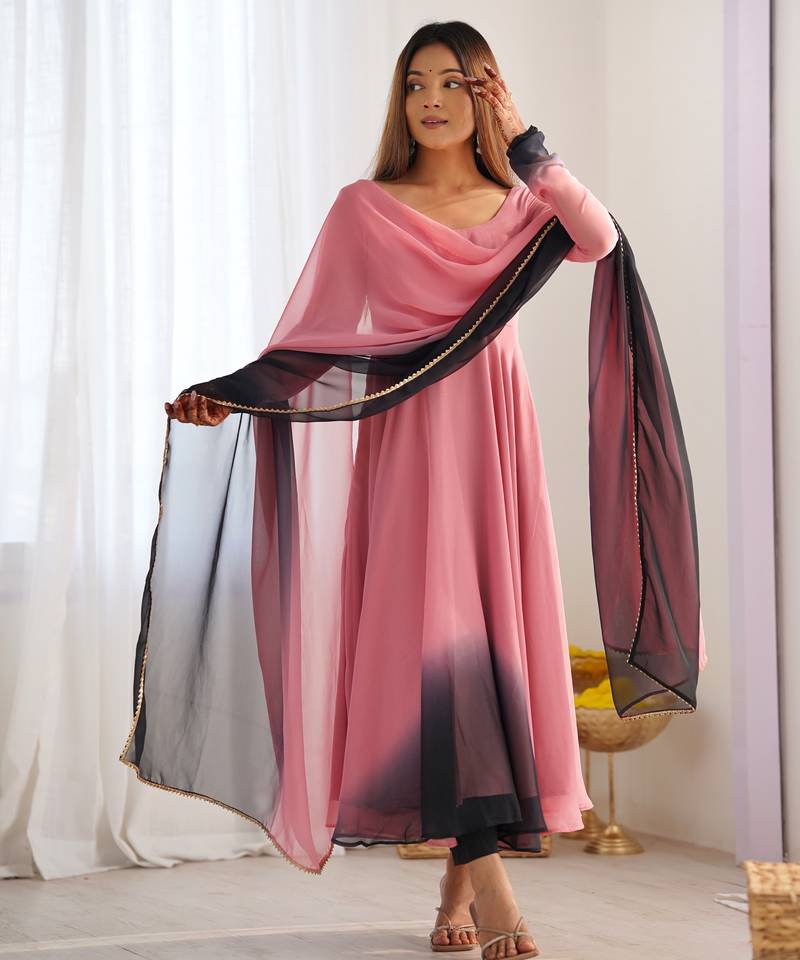 Pure soft fox georgette most trendy padding fabric fully flair anarkali,with duppta set,pent ready to wear