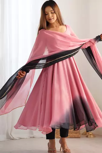 Pure soft fox georgette most trendy padding fabric fully flair anarkali,with duppta set,pent ready to wear