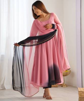 Pure soft fox georgette most trendy padding fabric fully flair anarkali,with duppta set,pent ready to wear 4