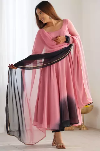 Pure soft fox georgette most trendy padding fabric fully flair anarkali,with duppta set,pent ready to wear