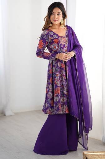 Pure soft romansilk chanderi discharge print fabric fully flair kediya style kurta,with duppta set,palazzo ready to wear