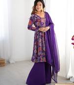 Pure soft romansilk chanderi discharge print fabric fully flair kediya style kurta,with duppta set,palazzo ready to wear