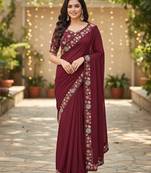 Star Georgette Sequence Embroidered Lace Work Women' Saree With Blouse Set 