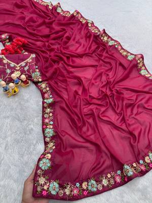 pink georgette saree with sequins lace border 2
