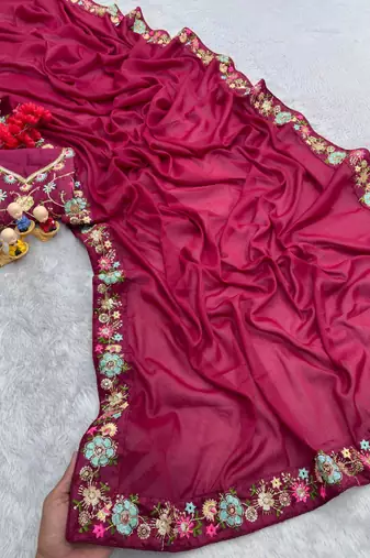 pink georgette saree with sequins lace border