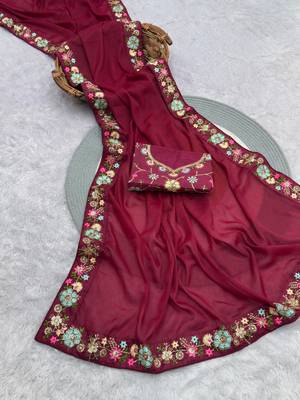pink georgette saree with sequins lace border 3
