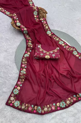 pink georgette saree with sequins lace border