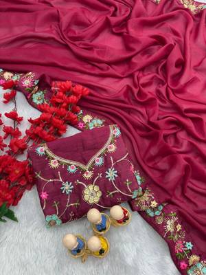 pink georgette saree with sequins lace border 4