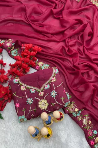 pink georgette saree with sequins lace border