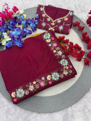 pink georgette saree with sequins lace border 5