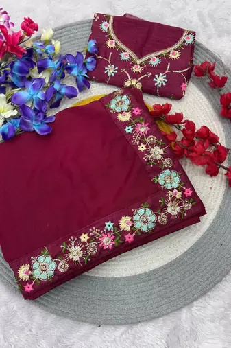 pink georgette saree with sequins lace border