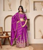 purple silk embroidered lehenga set with dupatta