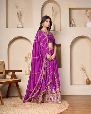 purple silk embroidered lehenga set with dupatta 2
