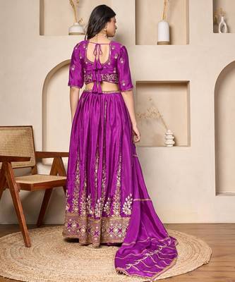 purple silk embroidered lehenga set with dupatta 3