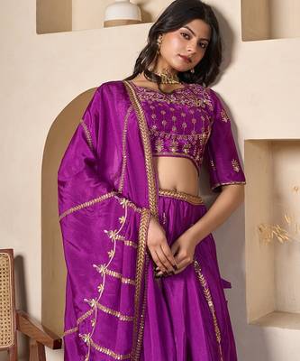 purple silk embroidered lehenga set with dupatta 4