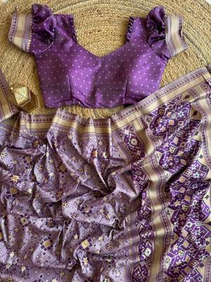 Lavender Color Pure Silk Patola Wedding Wear Saree 1