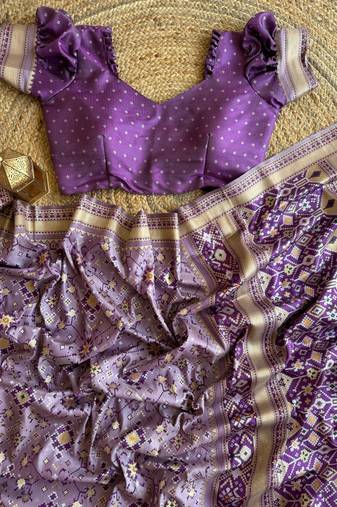 Lavender Color Pure Silk Patola Wedding Wear Saree