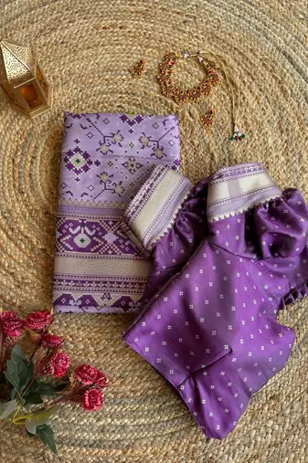 Lavender Color Pure Silk Patola Wedding Wear Saree
