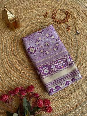 Lavender Color Pure Silk Patola Wedding Wear Saree 4