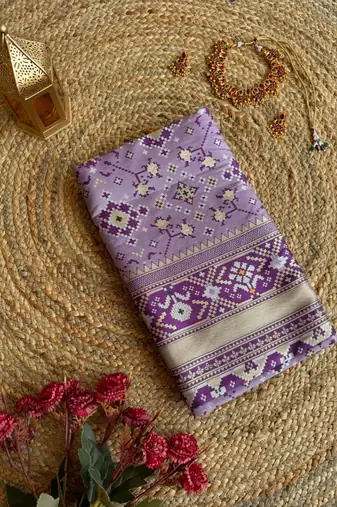 Lavender Color Pure Silk Patola Wedding Wear Saree