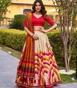 red tussar silk tie dye printed lehenga choli set