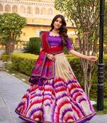 purple tussar silk tie dye printed lehenga choli set