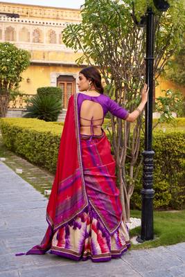 purple tussar silk tie dye printed lehenga choli set 3