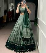 green tussar silk kalamkari printed lehenga set with dupatta