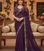 New Georgette Sequence Embroidered Lace Work Women's Saree With Blouse Set