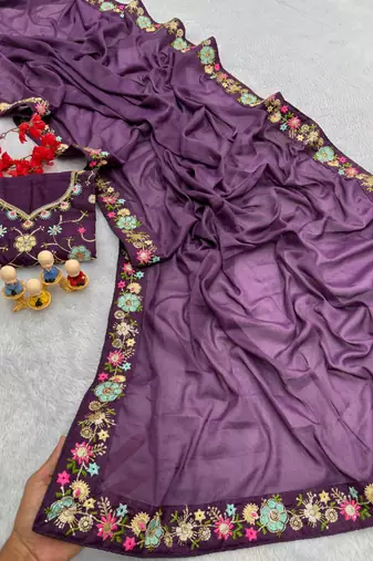 purple georgette saree with sequins lace work