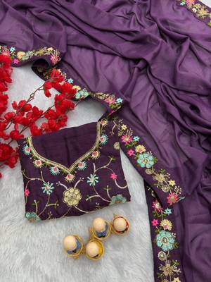 purple georgette saree with sequins lace work 4