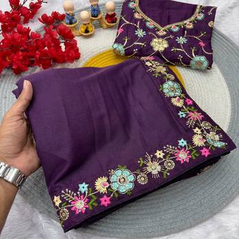 purple georgette saree with sequins lace work 5