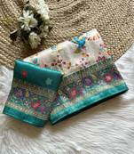 Blue Color Digital Pashmina Test print With Siroski Hand Work Naylon Viscos Softy Silk Saree