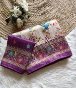 Plum Color Digital Pashmina Test print With Siroski Hand Work Naylon Viscos Softy Silk Saree