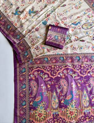 Plum Color Digital Pashmina Test print With Siroski Hand Work Naylon Viscos Softy Silk Saree 2