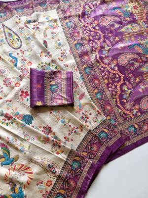 Plum Color Digital Pashmina Test print With Siroski Hand Work Naylon Viscos Softy Silk Saree 3