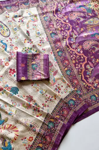 Plum Color Digital Pashmina Test print With Siroski Hand Work Naylon Viscos Softy Silk Saree