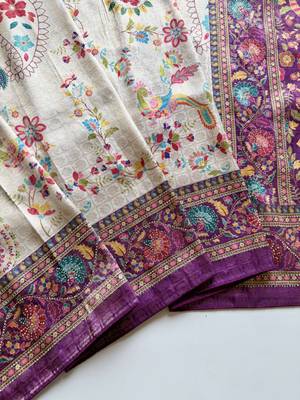 Plum Color Digital Pashmina Test print With Siroski Hand Work Naylon Viscos Softy Silk Saree 4