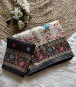 Black Color Digital Pashmina Test print With Siroski Hand Work Naylon Viscos Softy Silk Saree