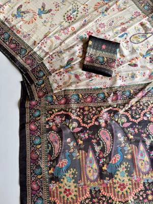Black Color Digital Pashmina Test print With Siroski Hand Work Naylon Viscos Softy Silk Saree 2
