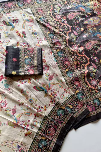 Black Color Digital Pashmina Test print With Siroski Hand Work Naylon Viscos Softy Silk Saree