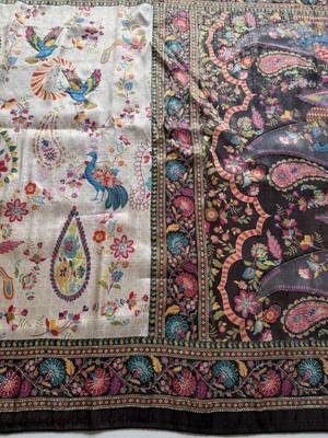 Black Color Digital Pashmina Test print With Siroski Hand Work Naylon Viscos Softy Silk Saree 5