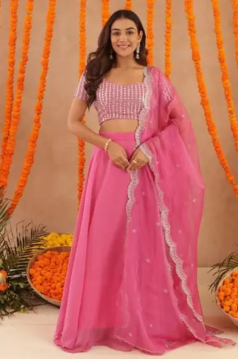 AKIRA HOT PINK DETAILED LEHENGA SET