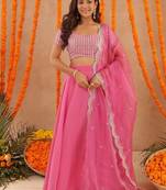 AKIRA HOT PINK DETAILED LEHENGA SET