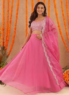 akira designer pink silk lehenga choli set for women 2